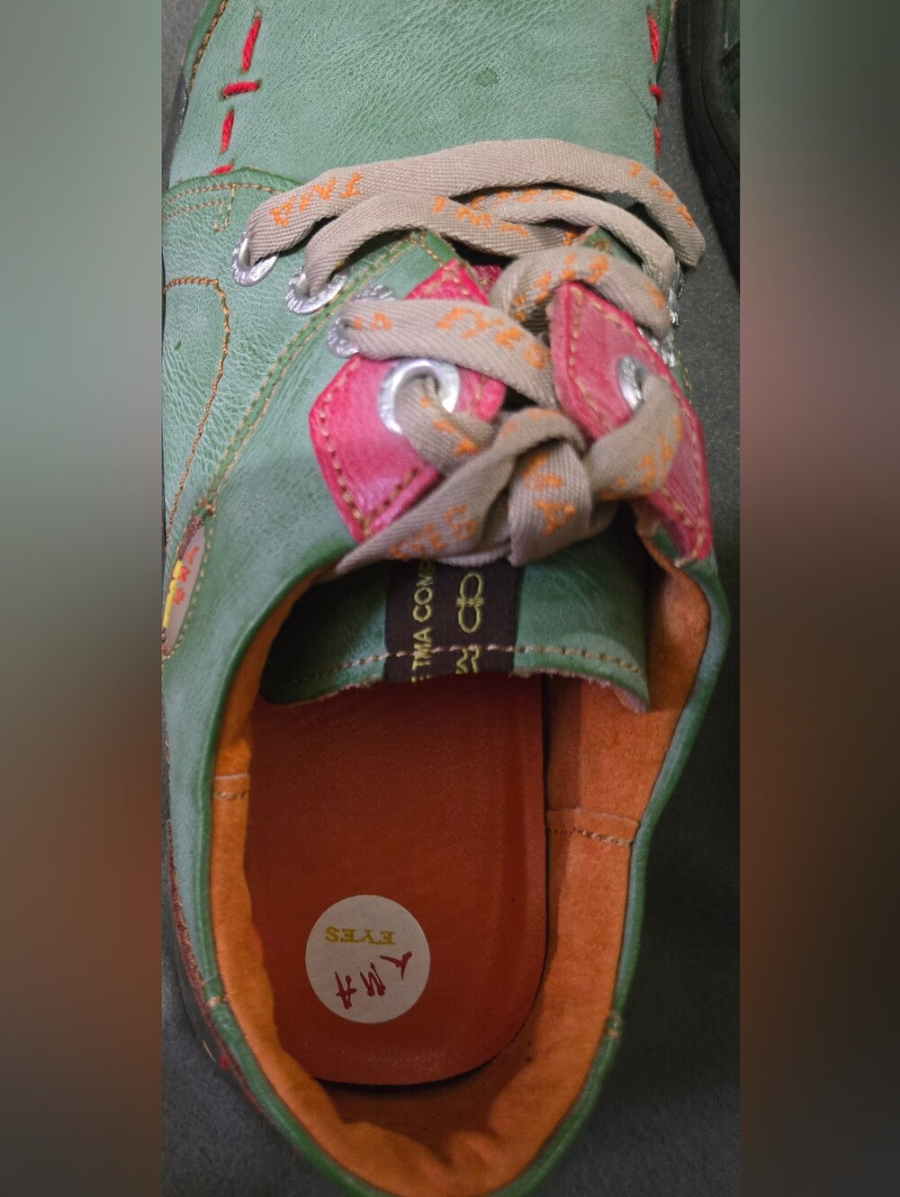 TMA Eyes Green Leather Comfort Shoes EU 40 US 9 Lace Up Hand Stitched Walking - Picture 5 of 8